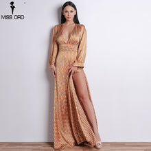 將圖片載入圖庫檢視器 Missord 2020 Deep V Polka Dot Split Boho Beach Summer Dresses Elegant Designer Floor Length Dress Women Cloth FT18443