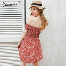 Load image into Gallery viewer, Simplee Off shoulder floral summer dress Vintage high waist beach dress women 2017 Sexy short dresses vestidos