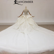 Load image into Gallery viewer, HTL1932 Ball-Gown Beaded Crystal Luxury Wedding Dress 2020 Short Sleeve O-Neck Lace Up Back Off The Shoulder