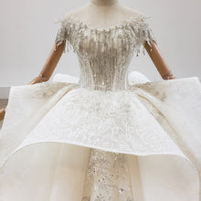 Load image into Gallery viewer, HTL1932 Ball-Gown Beaded Crystal Luxury Wedding Dress 2020 Short Sleeve O-Neck Lace Up Back Off The Shoulder