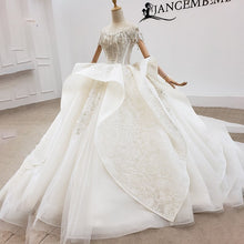 Load image into Gallery viewer, HTL1932 Ball-Gown Beaded Crystal Luxury Wedding Dress 2020 Short Sleeve O-Neck Lace Up Back Off The Shoulder