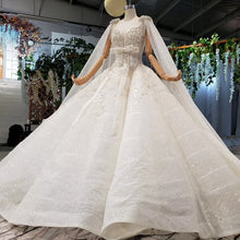 Load image into Gallery viewer, HTL973 ball gown wedding dresses detachable sleeve shawl o-neck bow belt bead wedding gowns with tail glitter robe mariage femme