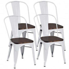 Cargar imagen en el visor de la galería, 4 pcs Tolix Style Metal Dining Side Chair Stackable Wood Seat-White - Color: White