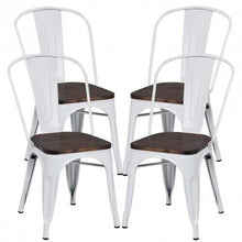 Cargar imagen en el visor de la galería, 4 pcs Tolix Style Metal Dining Side Chair Stackable Wood Seat-White - Color: White