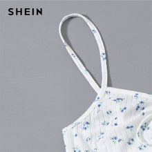 Load image into Gallery viewer, SHEIN White Ruched Knot Front Ditsy Floral Crop Cami Top and Shorts PJ Set Women Summer Rib-Knit Sleepwear Casual Pajama Sets