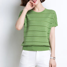 Load image into Gallery viewer, Half sleeve ice silk T-shirt short sleeve T-shirt women's summer dress 2020 new Korean versatile stripe T-shirt short top
