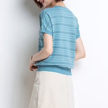 Load image into Gallery viewer, Half sleeve ice silk T-shirt short sleeve T-shirt women's summer dress 2020 new Korean versatile stripe T-shirt short top