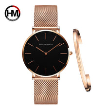 将图片加载到图库查看器,Women Watch 1 set Bracelet Japan Quartz Movement Simple Waterproof Rose Gold Stainless Steel Mesh Ladies watch relogio feminino