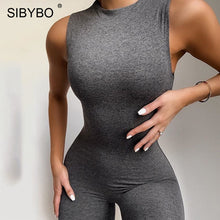 Load image into Gallery viewer, Sibybo Sleeveless Skinny Summer Rompers Womens Jumpsuit O-Neck Invisible Zipper Sexy Jumpsuit Women Solid Sport Casual Overalls