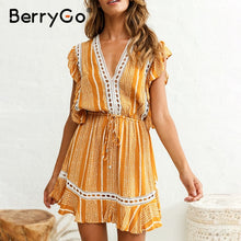 將圖片載入圖庫檢視器 BerryGo Ruffle sleeveless boho dress women Floral print high waist summer dress 2020 Beach wear cotton a line mini dress casual