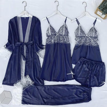 Cargar imagen en el visor de la galería, Satin Lace 5PCS Sleep Set Sexy Kimono Bathrobe Gown Female Robe Silky Nightwear Intimate Lingerie Casual Nightgown Sleepwear