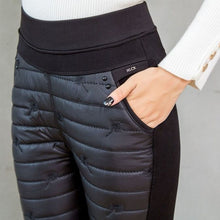 Load image into Gallery viewer, Winter Embroidery trousers women Fashion down Cotton Warm velvet Pants Mom Snow wear Thick straight pants Large Size sweatpants