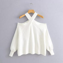 Load image into Gallery viewer, Oversize women cross halter sweaters 2020 spring fashion ladies elegant knitted pullovers female knitwear soft girls chic tops