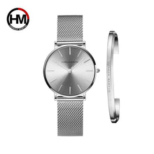 将图片加载到图库查看器,Women Watch 1 set Bracelet Japan Quartz Movement Simple Waterproof Rose Gold Stainless Steel Mesh Ladies watch relogio feminino