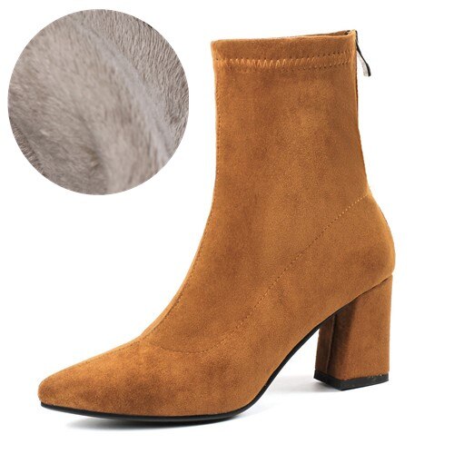 Fashion Ankle Elastic Sock Boots Chunky High Heels Stretch Women Autumn Sexy Booties Pointed Toe Women Pump Size 33-43
