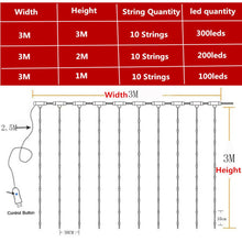 将图片加载到图库查看器,USB LED Curtain Light Fairy String Lights 8Mode 3X3M 3X1M 3X2M Fairy Garland For New Year Christmas Outdoor Wedding Home Decor