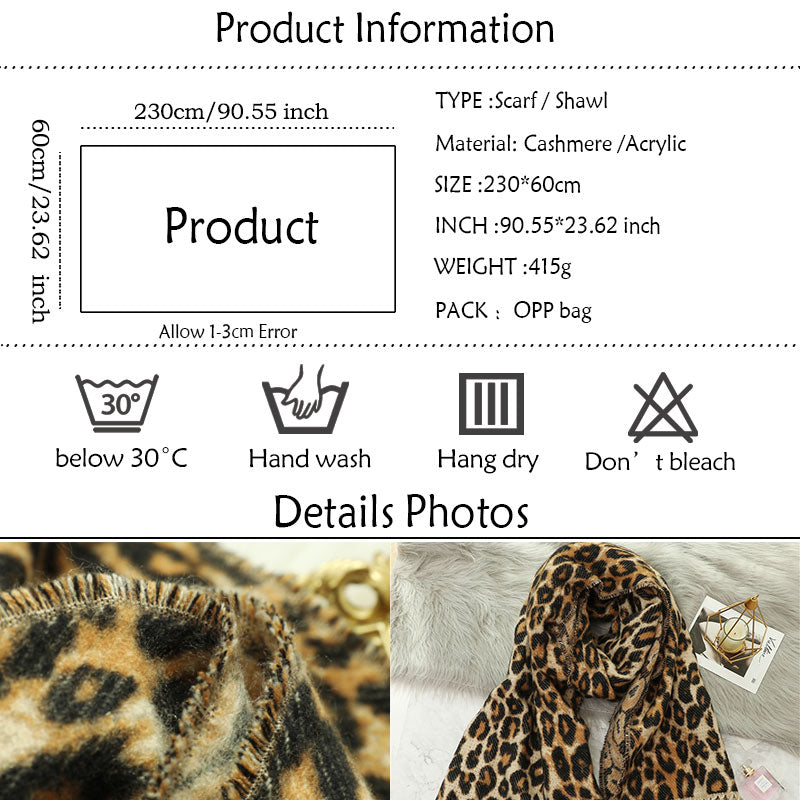 Designer Women's Thick Scarf Blanket Tassel Shawls Wrap Animal Leopard Print Cashmere Scarves pashmina foulard