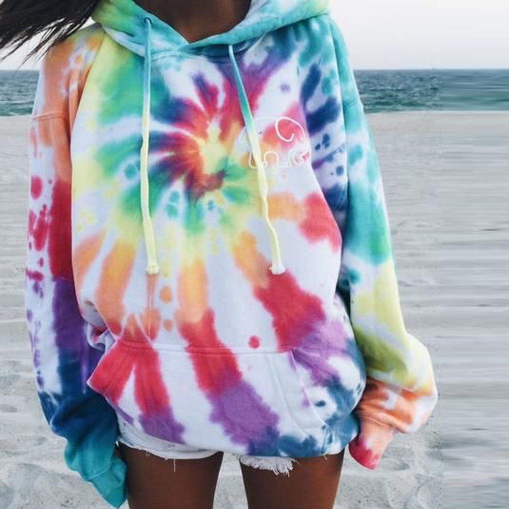 Women's Tie Dye Hoodie Sweater Drawstring Autumn Winter Ladies Baggy Hooded Jumper Pull Femme Tie Colorful Dyeing Fashion and leisure Coat