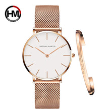 将图片加载到图库查看器,Women Watch 1 set Bracelet Japan Quartz Movement Simple Waterproof Rose Gold Stainless Steel Mesh Ladies watch relogio feminino