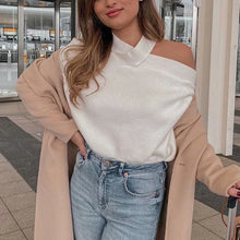 Load image into Gallery viewer, Oversize women cross halter sweaters 2020 spring fashion ladies elegant knitted pullovers female knitwear soft girls chic tops