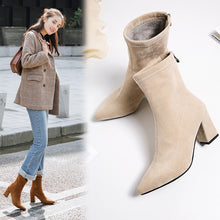 将图片加载到图库查看器,Fashion Ankle Elastic Sock Boots Chunky High Heels Stretch Women Autumn Sexy Booties Pointed Toe Women Pump Size 33-43
