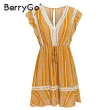 將圖片載入圖庫檢視器 BerryGo Ruffle sleeveless boho dress women Floral print high waist summer dress 2020 Beach wear cotton a line mini dress casual