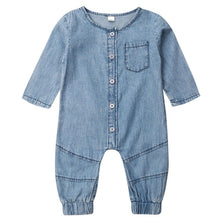 Cargar imagen en el visor de la galería, Spring Autumn Baby Clothing Long Sleeve Romper Denim Solid Jumpsuit Pocket Outfits Newborn Kids Baby Girl Boy Clothes