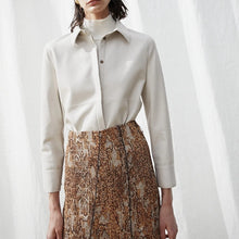 将图片加载到图库查看器,High End Leather Shirt Women Cream Minimalism Women's Clothing Long Sleeves Autumn Top Office Lady Blouse Leisure Brand Wear New