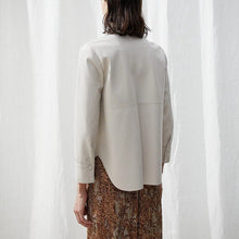 将图片加载到图库查看器,High End Leather Shirt Women Cream Minimalism Women's Clothing Long Sleeves Autumn Top Office Lady Blouse Leisure Brand Wear New