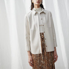 将图片加载到图库查看器,High End Leather Shirt Women Cream Minimalism Women's Clothing Long Sleeves Autumn Top Office Lady Blouse Leisure Brand Wear New