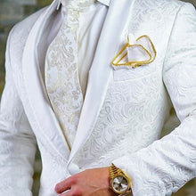 將圖片載入圖庫檢視器 Men's One Button White Paisley Groom Tuxedos Shawl Lapel Groomsmen Mens Suits Blazers (Jacket, Pants, Tie) W:715
