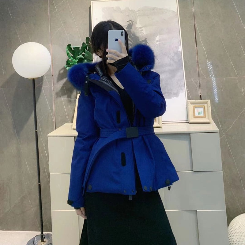 High Quality Women Down Jackets 3 Colors Large Fox Fur Collar Black Ski Down Coats Female Winter Fashion Clothes