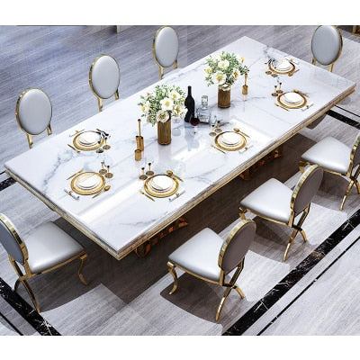 High quality Nordic style metal marble top dining table rectangle simple multi desk for dining room restaurant wedding banquet