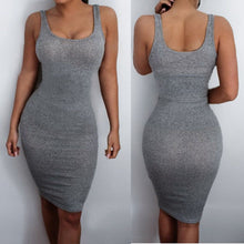 將圖片載入圖庫檢視器 Women's Sleeveless Hip Dress Bandage Bodycon Mini Dress High Waist Slim Solid Gray Casual Dress