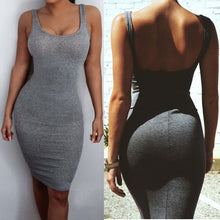 將圖片載入圖庫檢視器 Women's Sleeveless Hip Dress Bandage Bodycon Mini Dress High Waist Slim Solid Gray Casual Dress