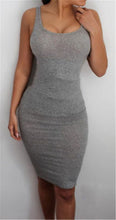 將圖片載入圖庫檢視器 Women's Sleeveless Hip Dress Bandage Bodycon Mini Dress High Waist Slim Solid Gray Casual Dress