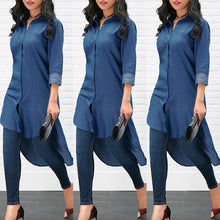将图片加载到图库查看器,Hot Summer Autumn 2018 Plus Size XL Blue Shirt Female Long Sleeve Long Shirt Fashion Bodycon Leisure Solid Blouse Tops