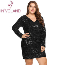 將圖片載入圖庫檢視器 IN'VOLAND Women's Plus Size Deep V-Neck Long Sleeve Sequined Dress Bodycon Cocktail Club Sheath Ladies Sequine Dresses