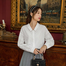 Load image into Gallery viewer, INMAN Autumn Winter White Shirt Elegant Lady Vintage Lapel Plain Long Sleeve Shirt Single-Breasted Women Cotton Basic Blouse