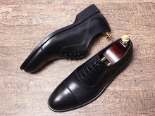 Load image into Gallery viewer, Italy British style youth business dress shoes leather three joint lace shoes handmade leather shoes pointed men's shoes