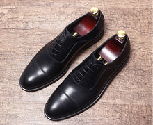 Load image into Gallery viewer, Italy British style youth business dress shoes leather three joint lace shoes handmade leather shoes pointed men's shoes