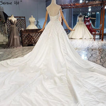 Load image into Gallery viewer, Ivory Detachable Train Mermaid High-end Wedding Gowns 2020 Sleeveless Beading Satin Bridal Gowns HX0314 Custom Made