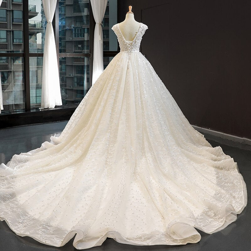 J66904 jancember women wedding dress 2019 with train ruffles sequined lace up pleat wedding dress ball gown платье на свадьбу