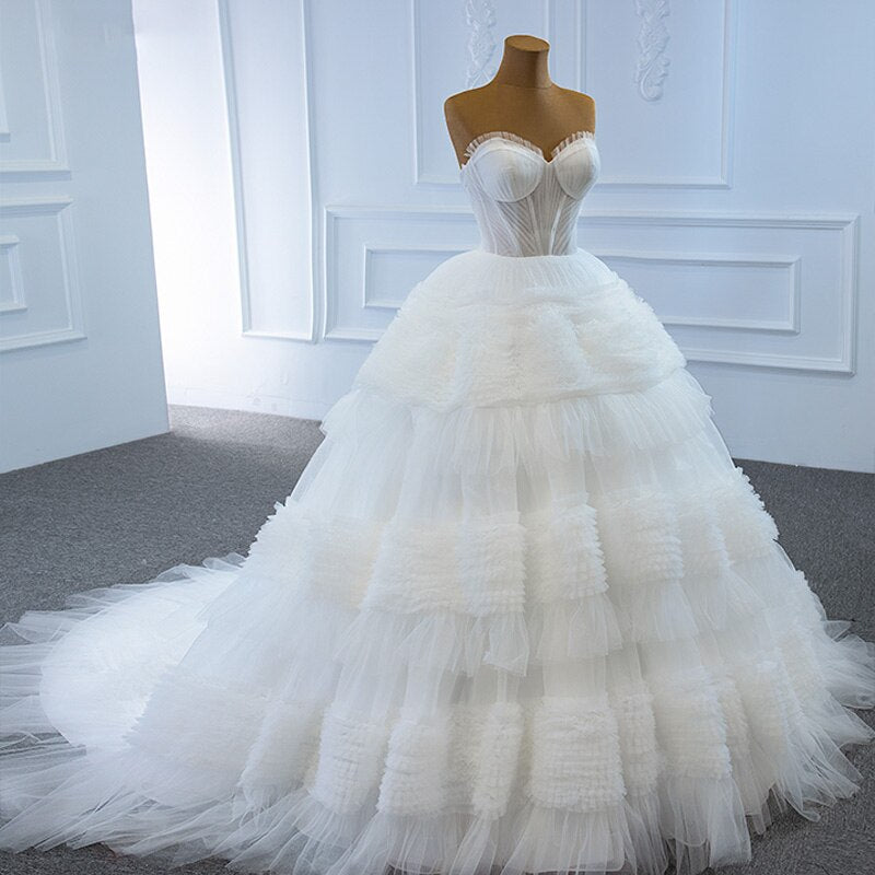 JANCEMBER White Elegant And Simple Sleeveless Sweetheart Wedding Gown 2020 Backless Tulled Tiered J67175
