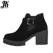 Load image into Gallery viewer, JK Flock Women's Winter Boots Round Toe Footwear Platform Female Boot Casual Girl High Heel Shoes Ankle Boots