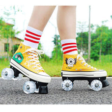 将图片加载到图库查看器,JK Quad Roller Skates Canvas Unisex Double Line Skates Adult Kid Two line Skating Shoes Led Tires Patines Casual Rollerblade