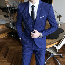 Cargar imagen en el visor de la galería, Jacket Pants Vest Men 3 Pieces Slim Casual Suit Trousers Set Male Wedding Groom Dress Business Blazers Coat Trousers Waistcoat
