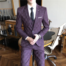 Cargar imagen en el visor de la galería, Jacket Pants Vest Men 3 Pieces Slim Casual Suit Trousers Set Male Wedding Groom Dress Business Blazers Coat Trousers Waistcoat