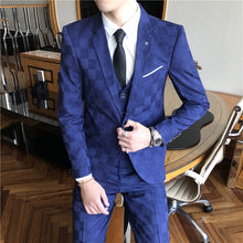 Cargar imagen en el visor de la galería, Jacket Pants Vest Men 3 Pieces Slim Casual Suit Trousers Set Male Wedding Groom Dress Business Blazers Coat Trousers Waistcoat