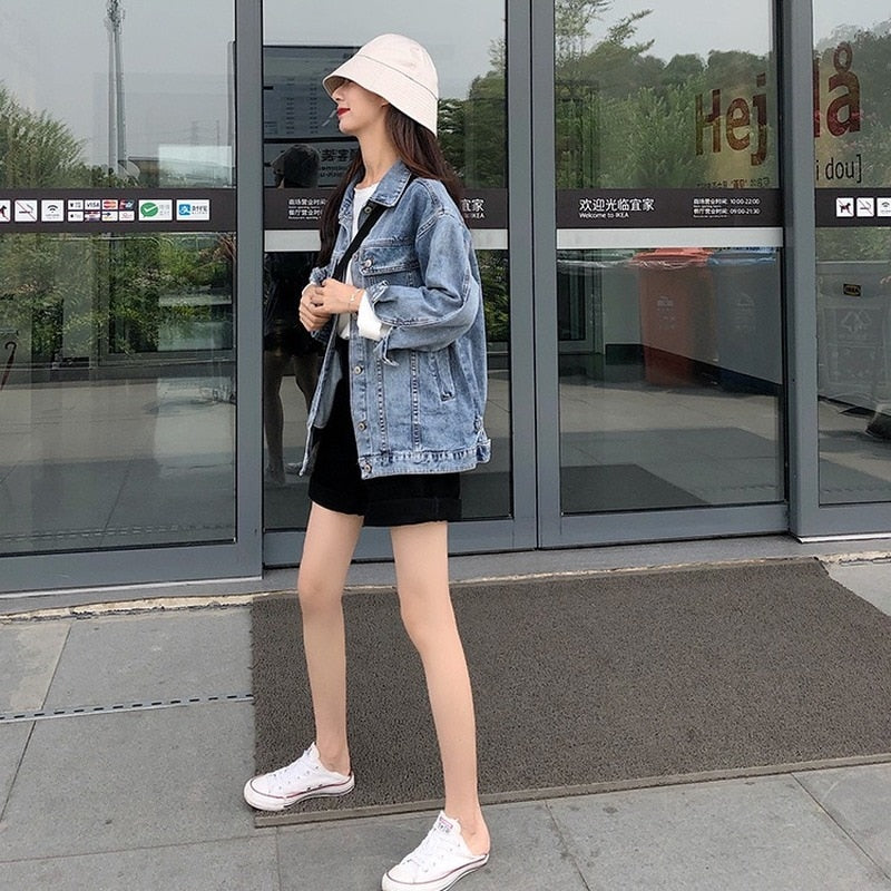 Jeans Jacket Women Oversize 2021 Spring Autumn New Short Jacket Female Lapel Retro Cotton Loose Fashion Demin Coat for Woman